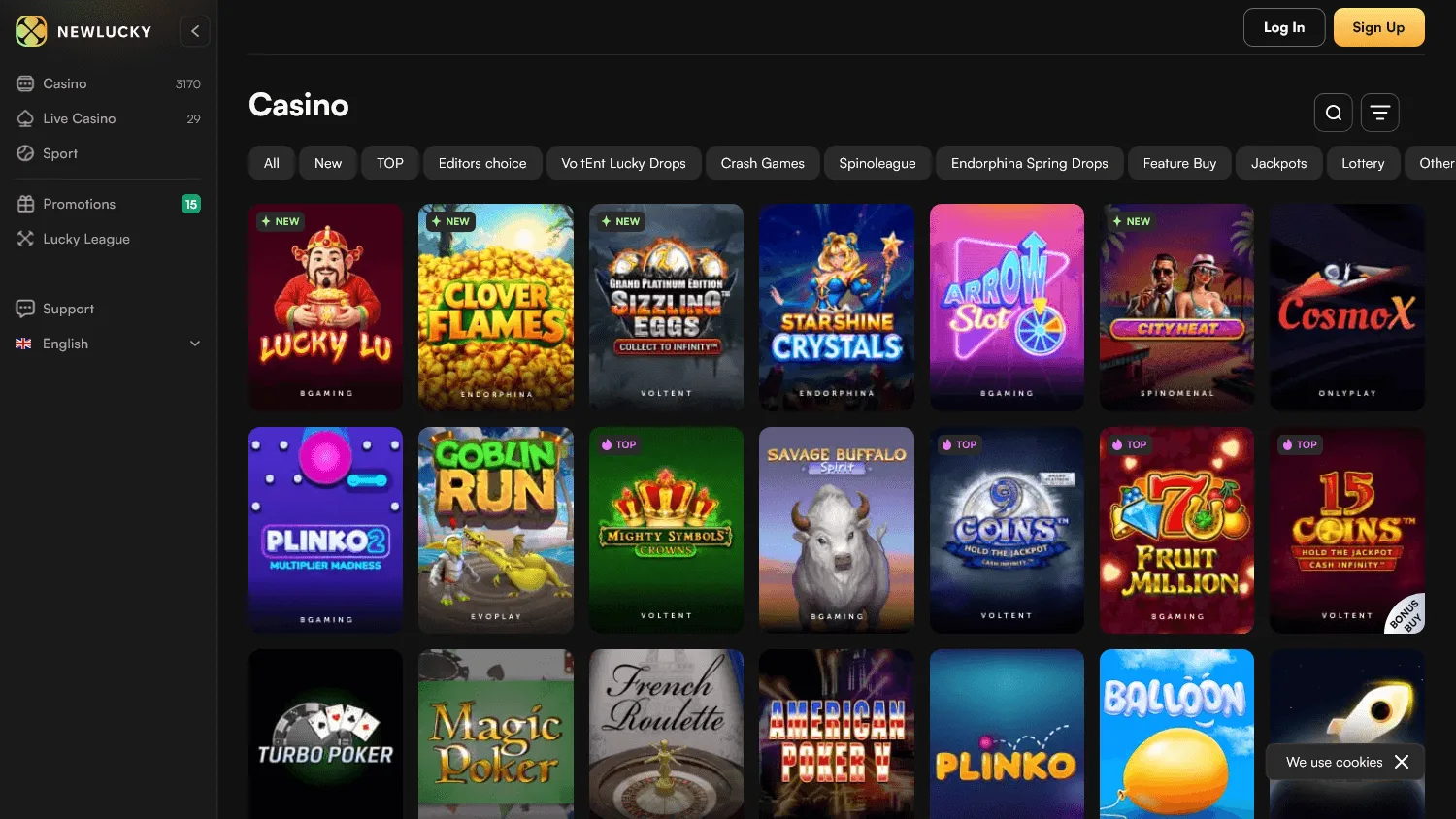 Newlucky Casino desktop games lobby