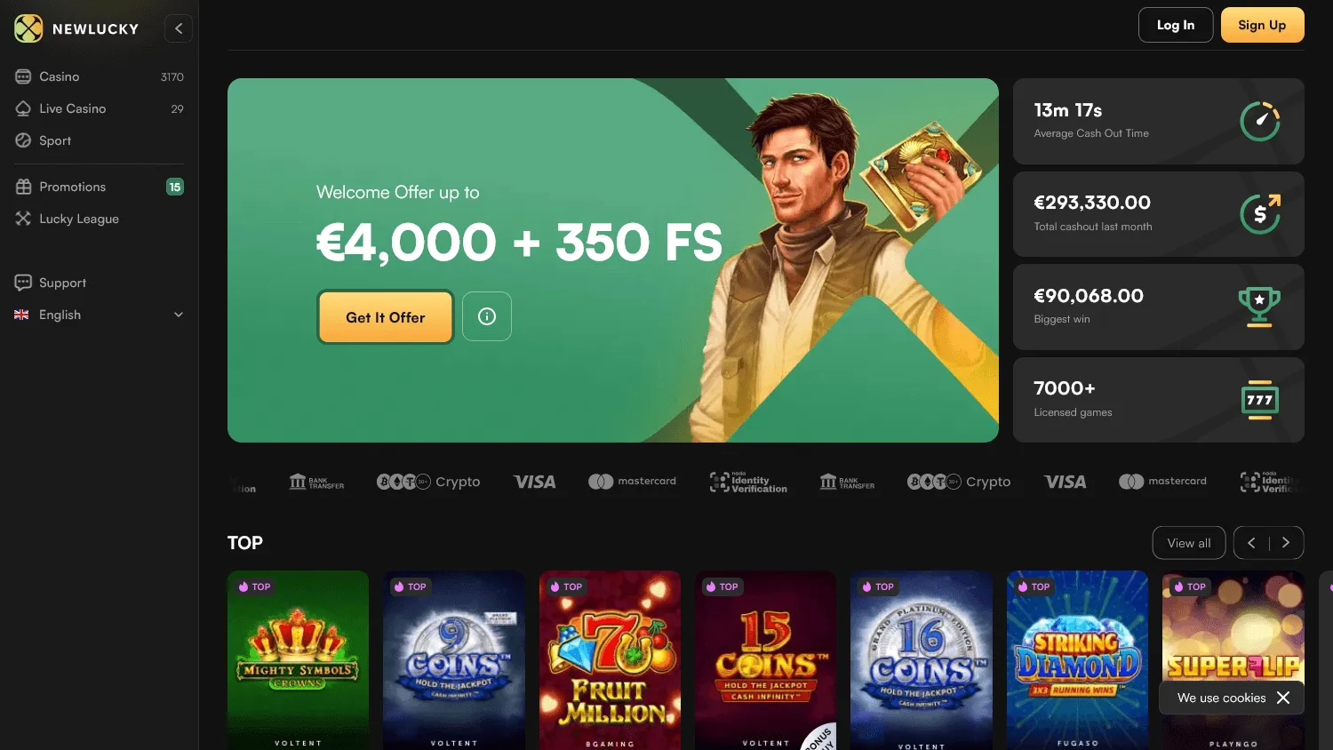 Newlucky Casino desktop home screen